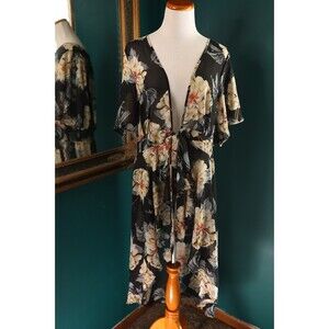 Live 4 Truth Sheer Tie Kimono High Low Duster Dark Floral Whimsigoth Fairy 1X